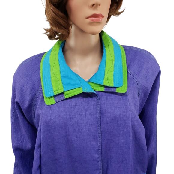 Vintage 80s 90s JGallery Colorblock Windbreaker Parka Trench Purple Green Blue L - Picture 5 of 12